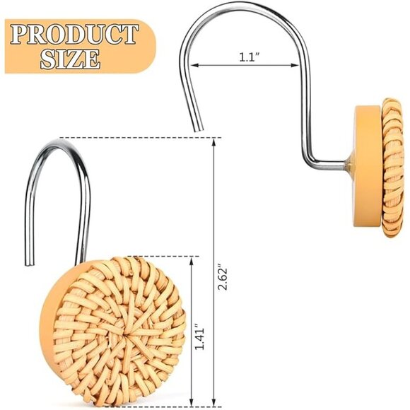 Boho Shower Curtain Hooks Rings Set 12 Woven Wicker Ratten New in package - Picture 8 of 9